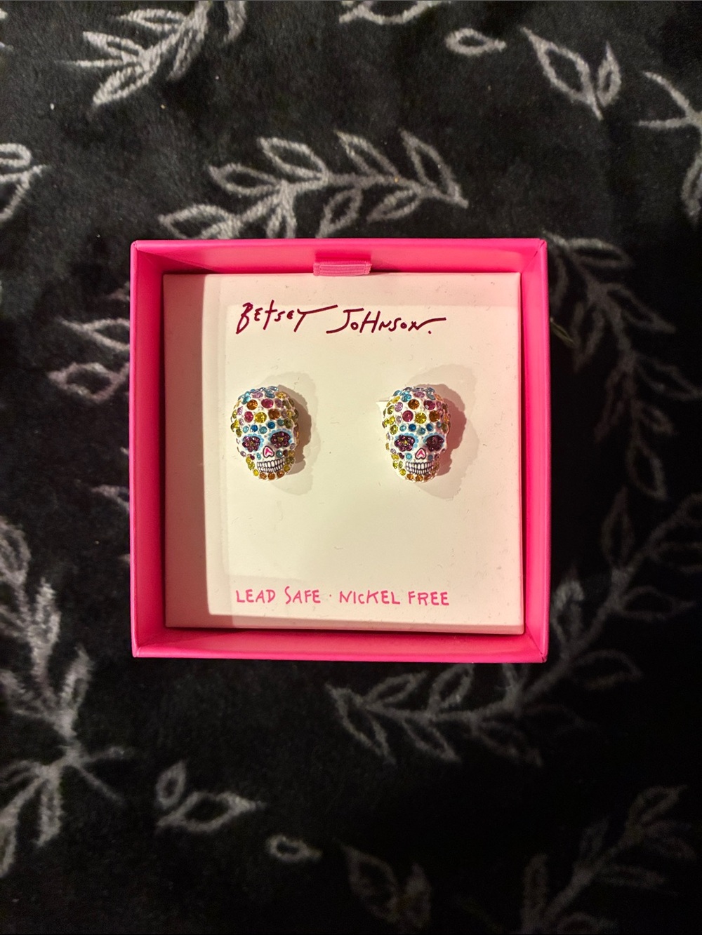 Betsey Johnson Multicolor Crystal Skull Stud Earrings